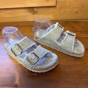BIRKENSTOCK Arizona Genuine Shearling Lined Suede Slide Sandal 37 Gray EUC
